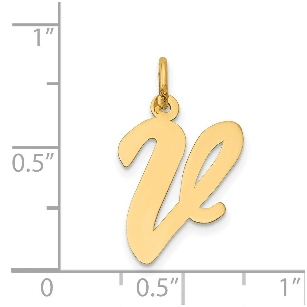 14K Yellow Gold Large Script Initial Letter V Charm Pendant