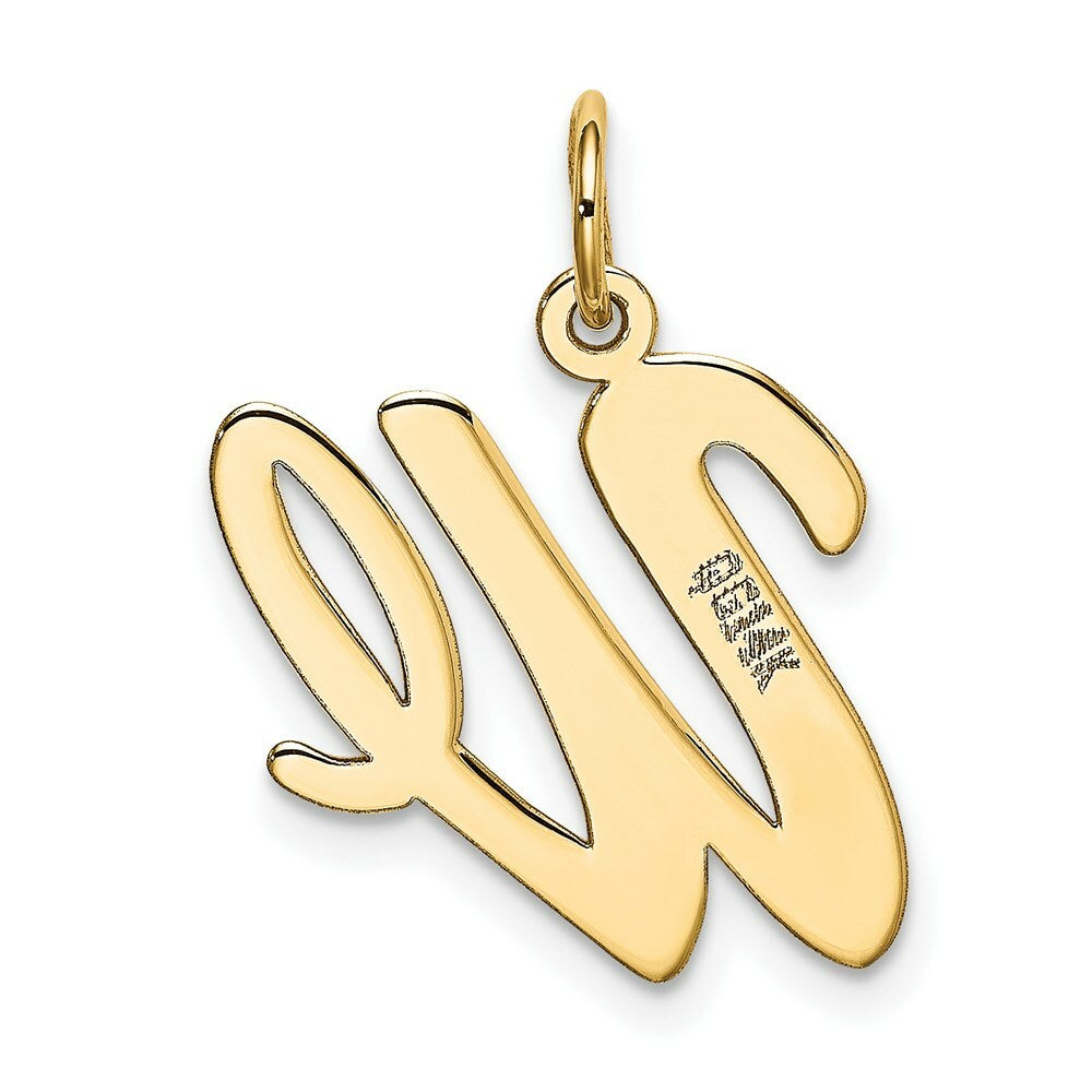 14K Yellow Gold Large Script Initial Letter W Charm Pendant