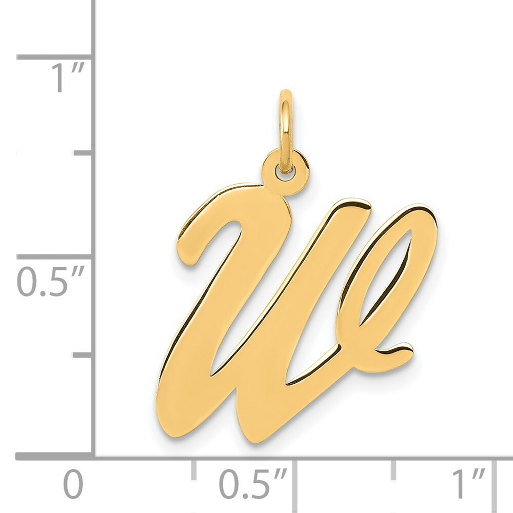 14K Yellow Gold Large Script Initial Letter W Charm Pendant