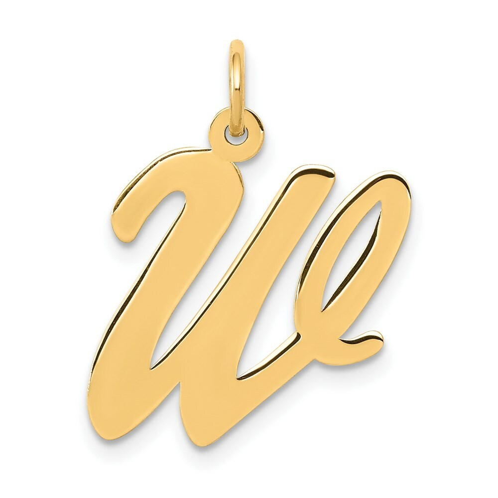 14K Yellow Gold Large Script Initial Letter W Charm Pendant