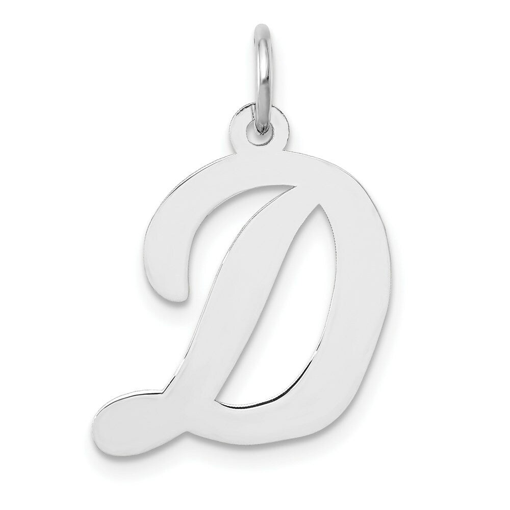 14K White Gold Large Script Initial Letter D Charm Pendant