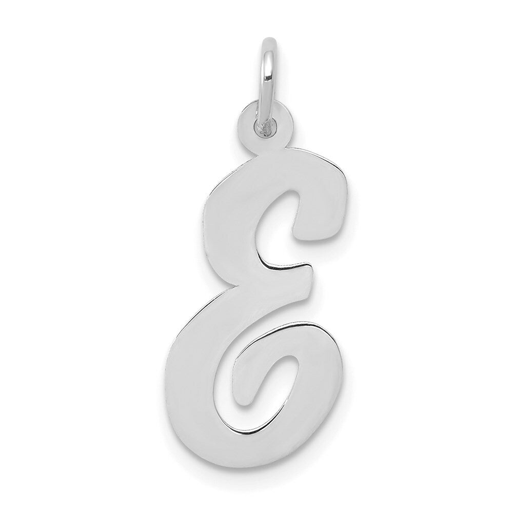 14K White Gold Large Script Initial Letter E Charm Pendant