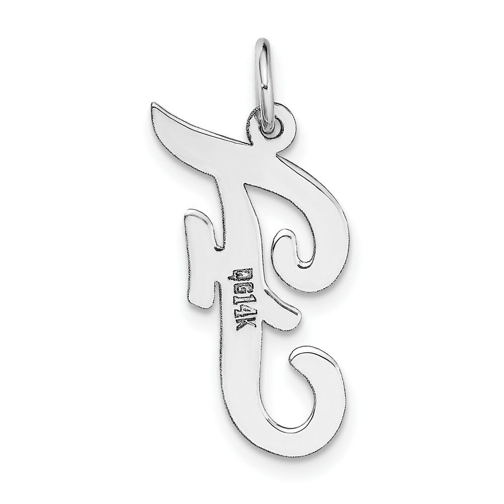 14K White Gold Large Script Initial Letter F Charm Pendant