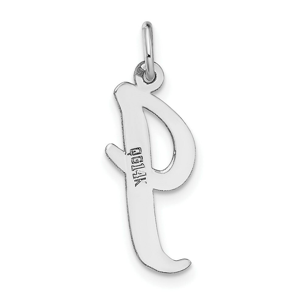 14K White Gold Large Script Initial Letter I Charm Pendant