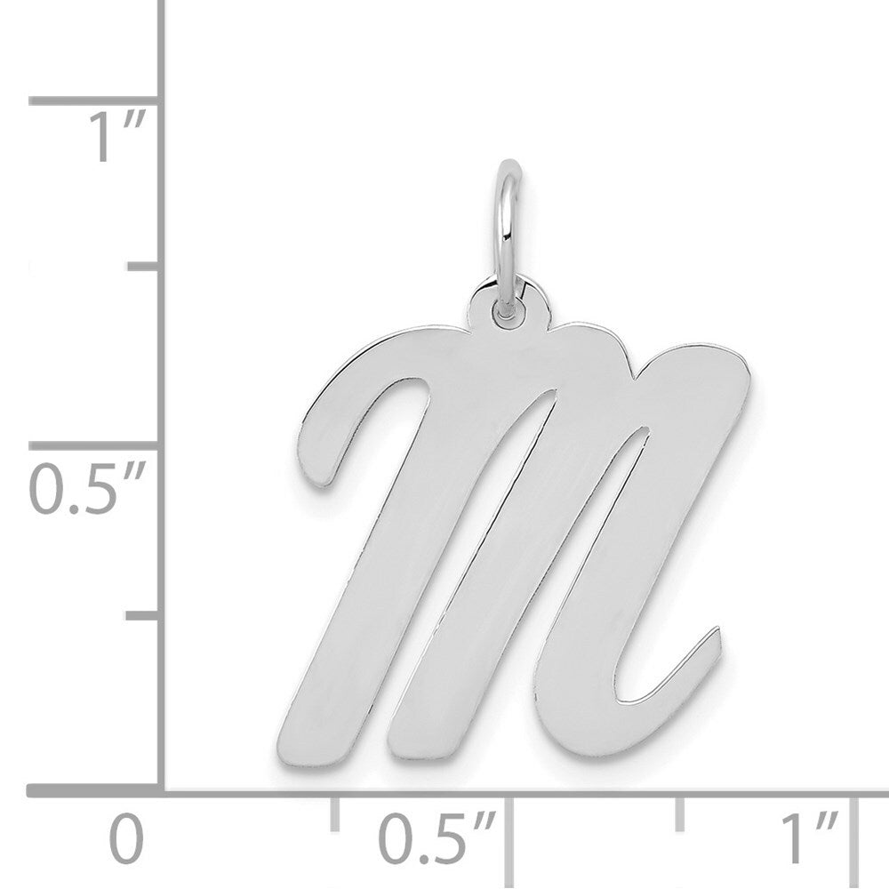14K White Gold Large Script Initial Letter M Charm Pendant