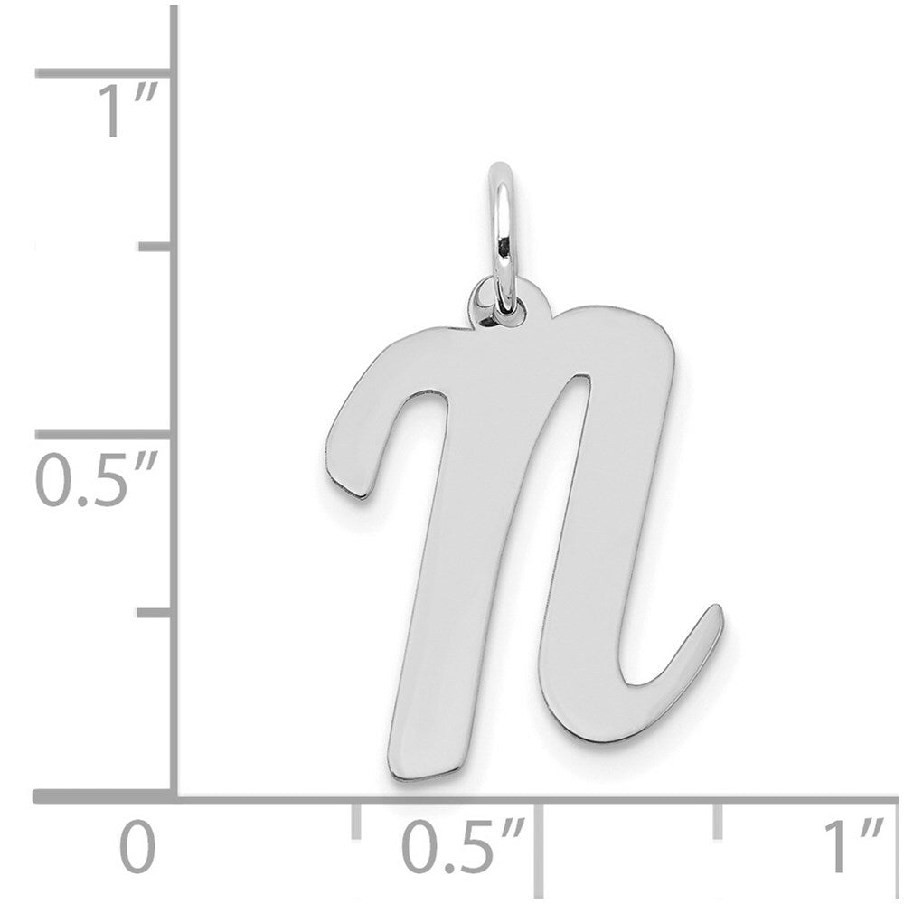 14K White Gold Large Script Initial Letter N Charm Pendant
