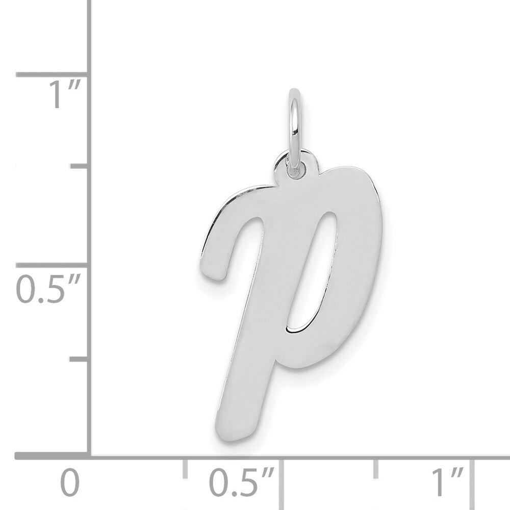 14K White Gold Large Script Initial Letter P Charm Pendant
