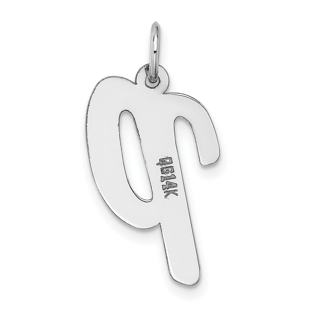 14K White Gold Large Script Initial Letter P Charm Pendant