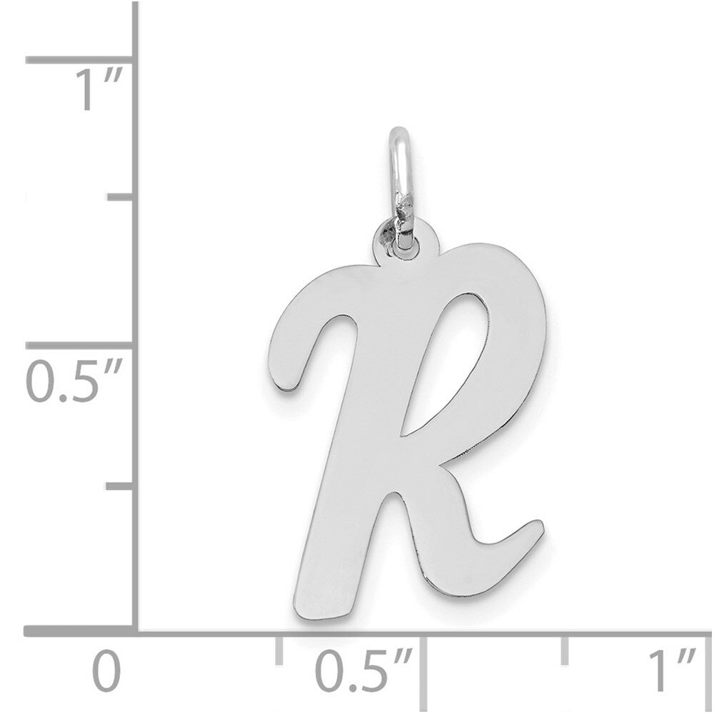 14K White Gold Large Script Initial Letter R Charm Pendant