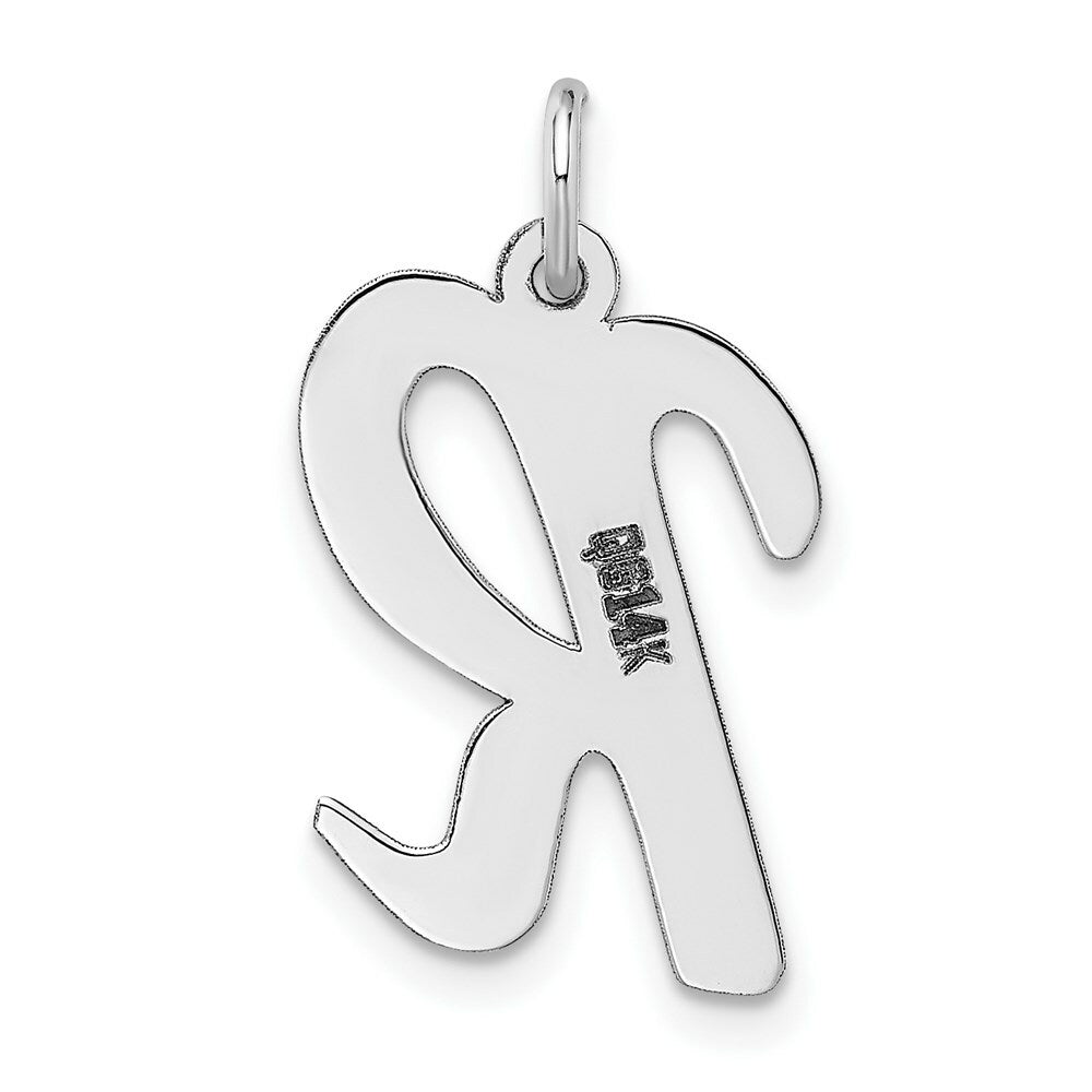 14K White Gold Large Script Initial Letter R Charm Pendant