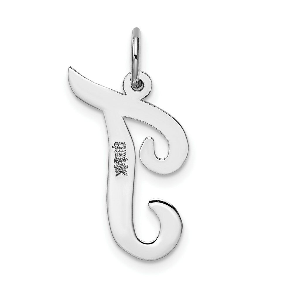 14K White Gold Large Script Initial Letter T Charm Pendant