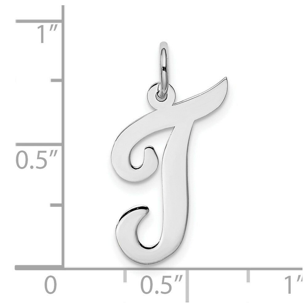 14K White Gold Large Script Initial Letter T Charm Pendant