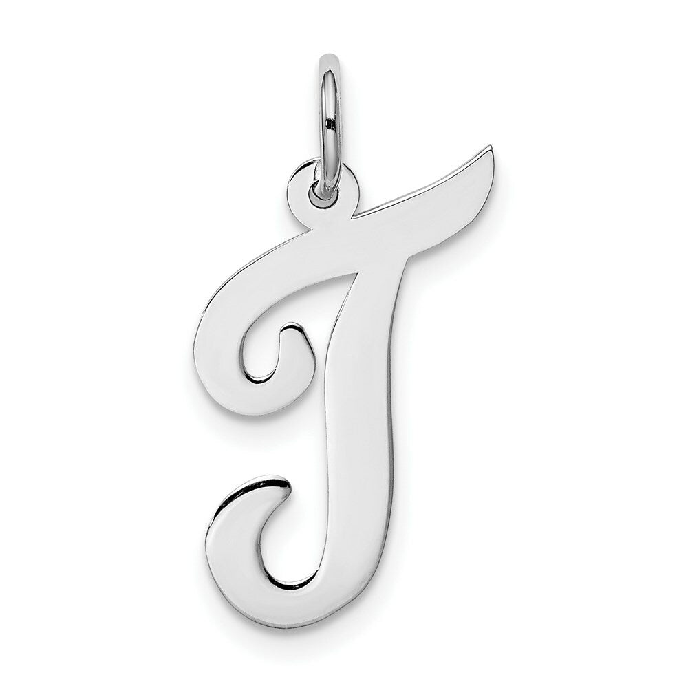 14K White Gold Large Script Initial Letter T Charm Pendant