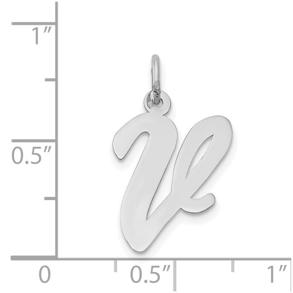 14K White Gold Large Script Initial Letter V Charm Pendant