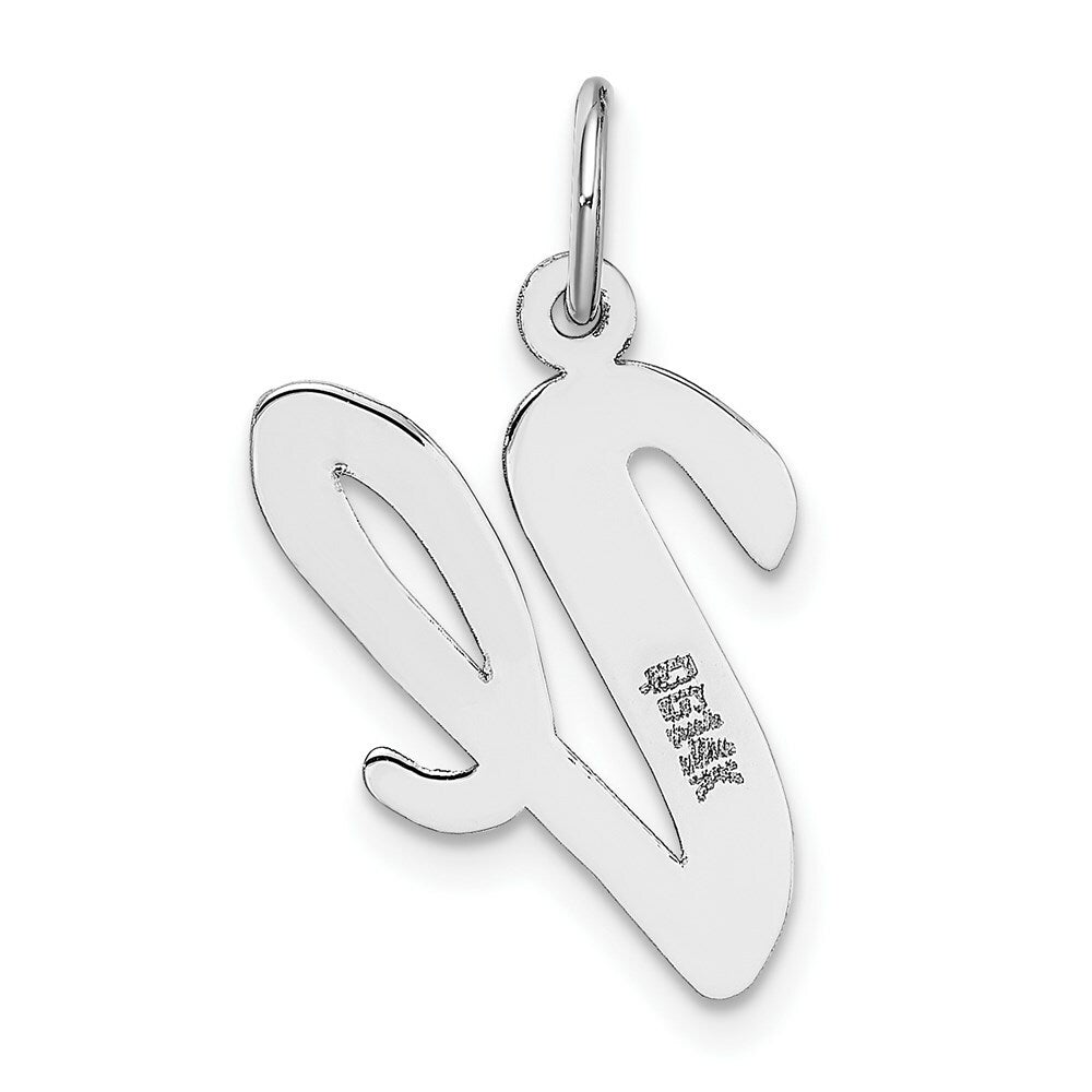 14K White Gold Large Script Initial Letter V Charm Pendant