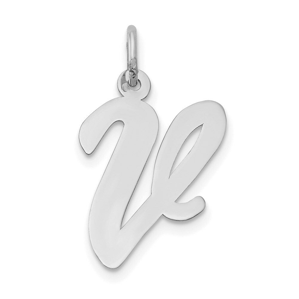 14K White Gold Large Script Initial Letter V Charm Pendant