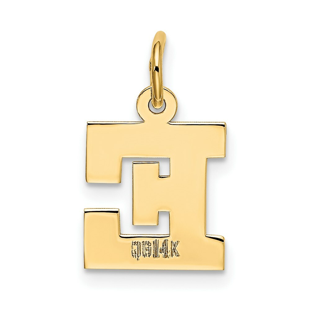 14K Yellow Gold Small Block Initial Letter E Charm Pendant
