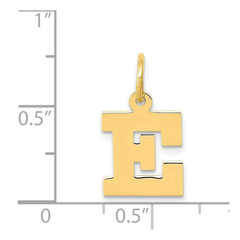 14K Yellow Gold Small Block Initial Letter E Charm Pendant