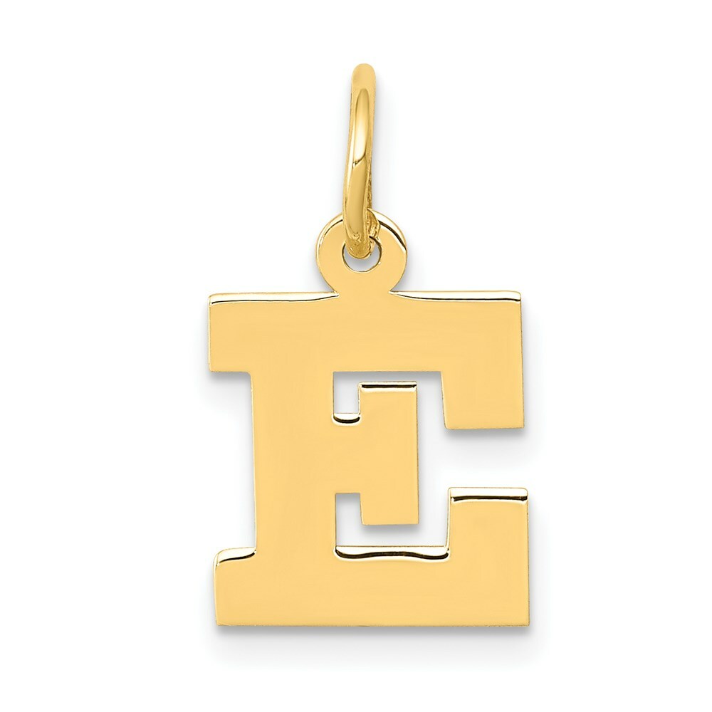 14K Yellow Gold Small Block Initial Letter E Charm Pendant
