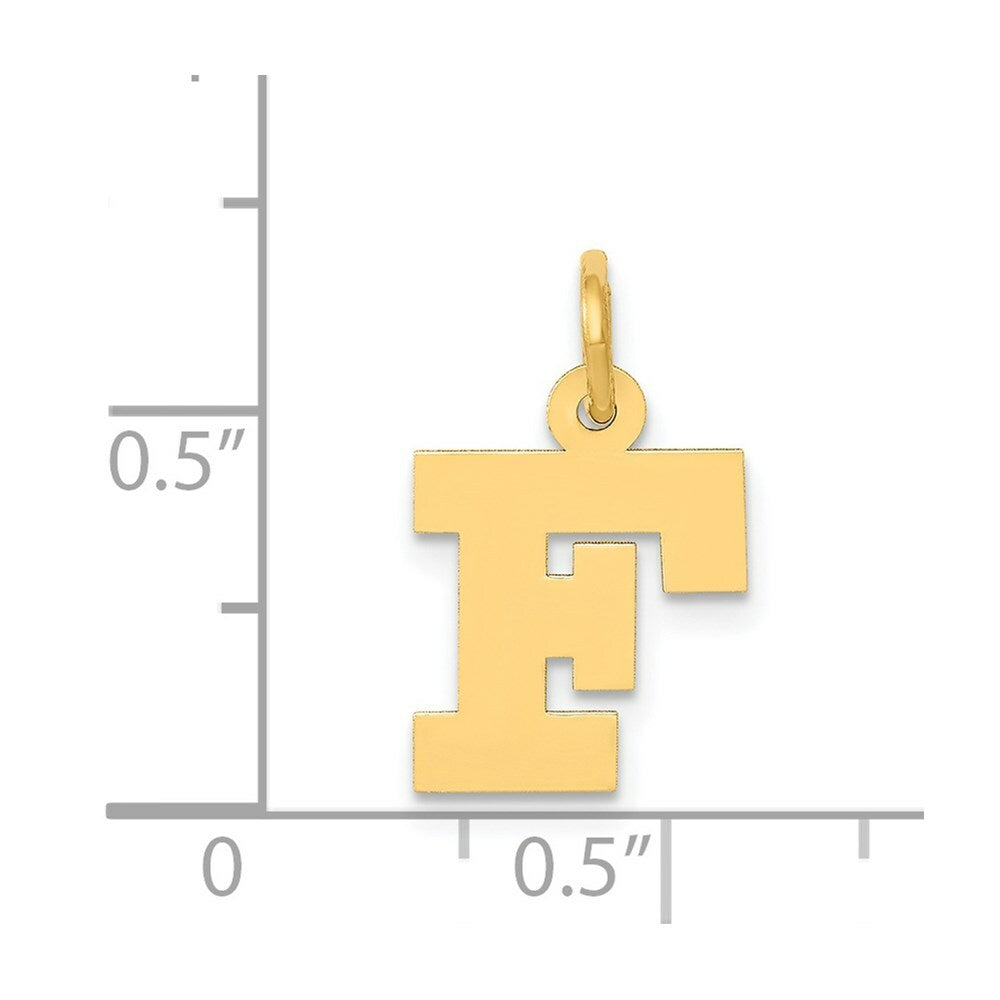 14K Yellow Gold Small Block Initial Letter F Charm Pendant