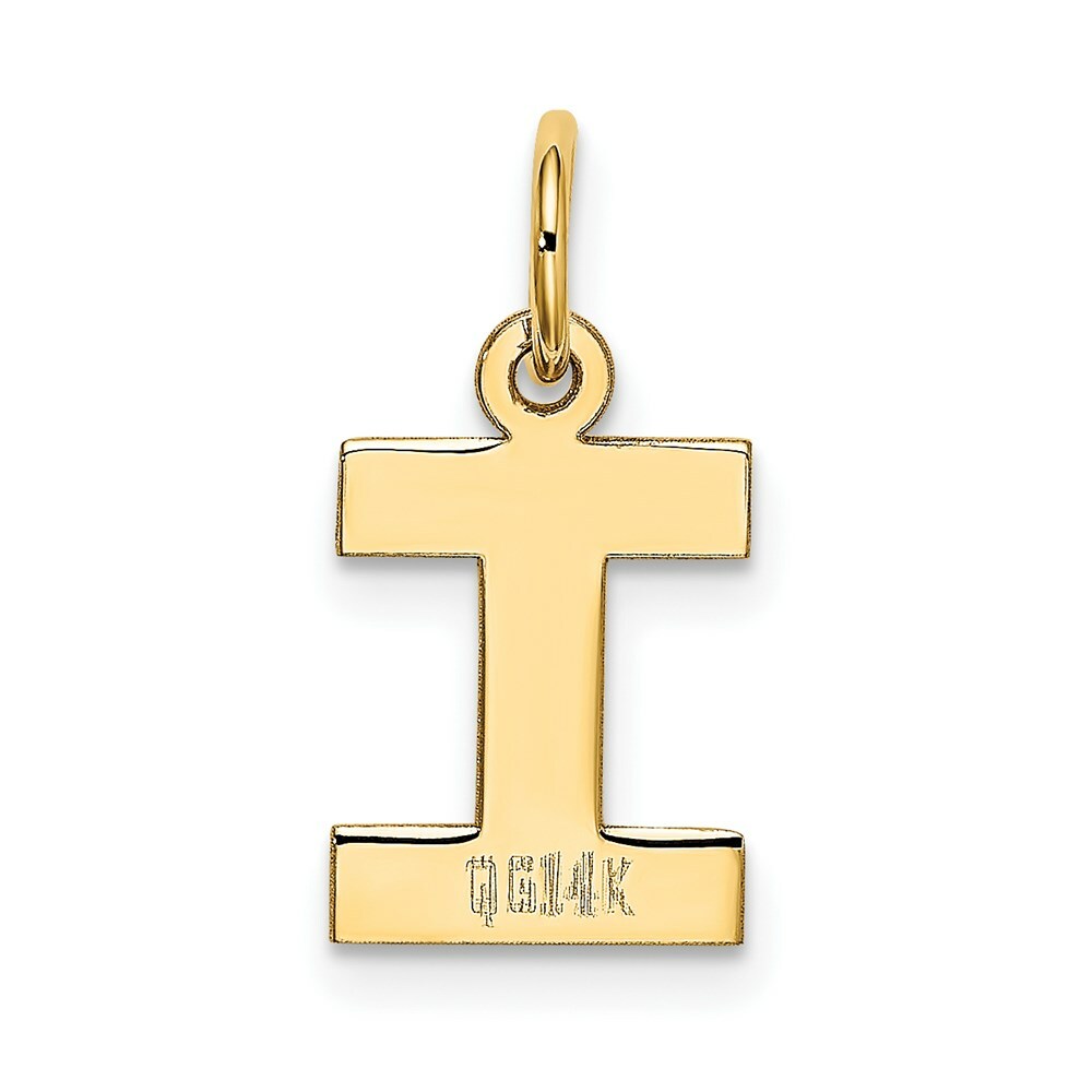 14K Yellow Gold Small Block Initial Letter I Charm Pendant