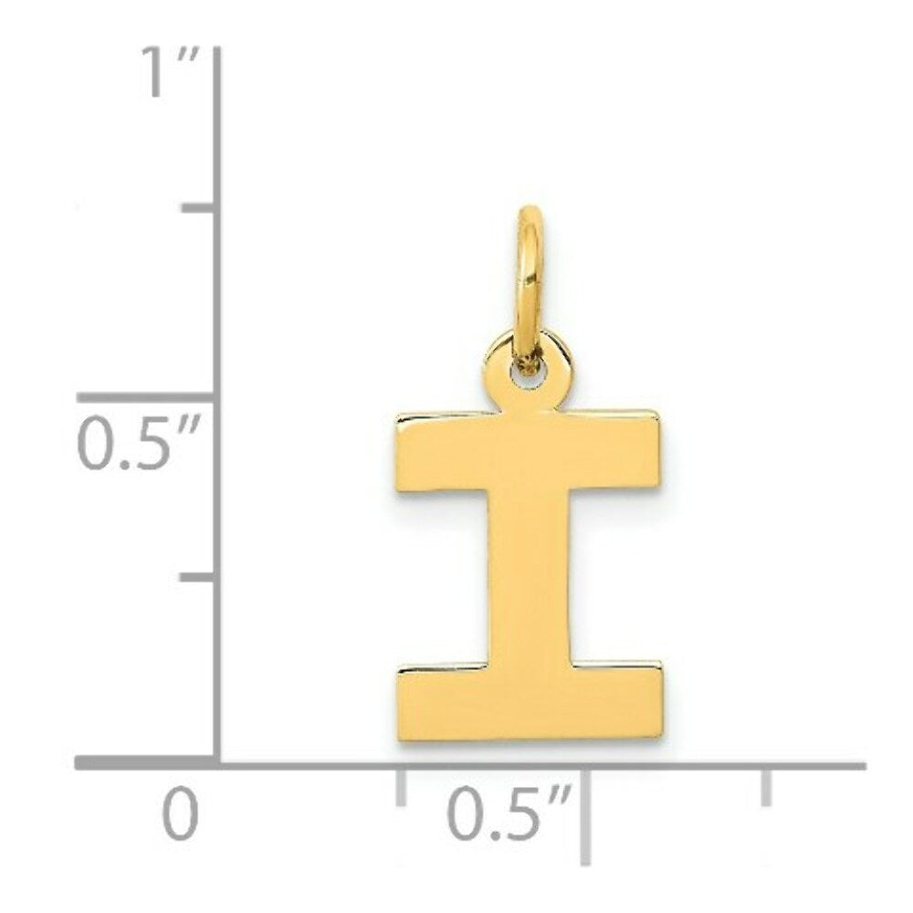 14K Yellow Gold Small Block Initial Letter I Charm Pendant