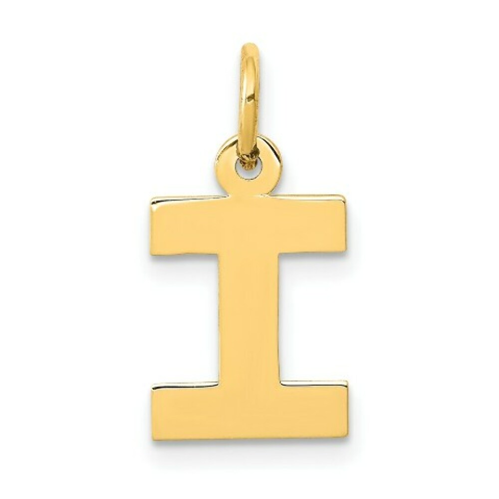 14K Yellow Gold Small Block Initial Letter I Charm Pendant