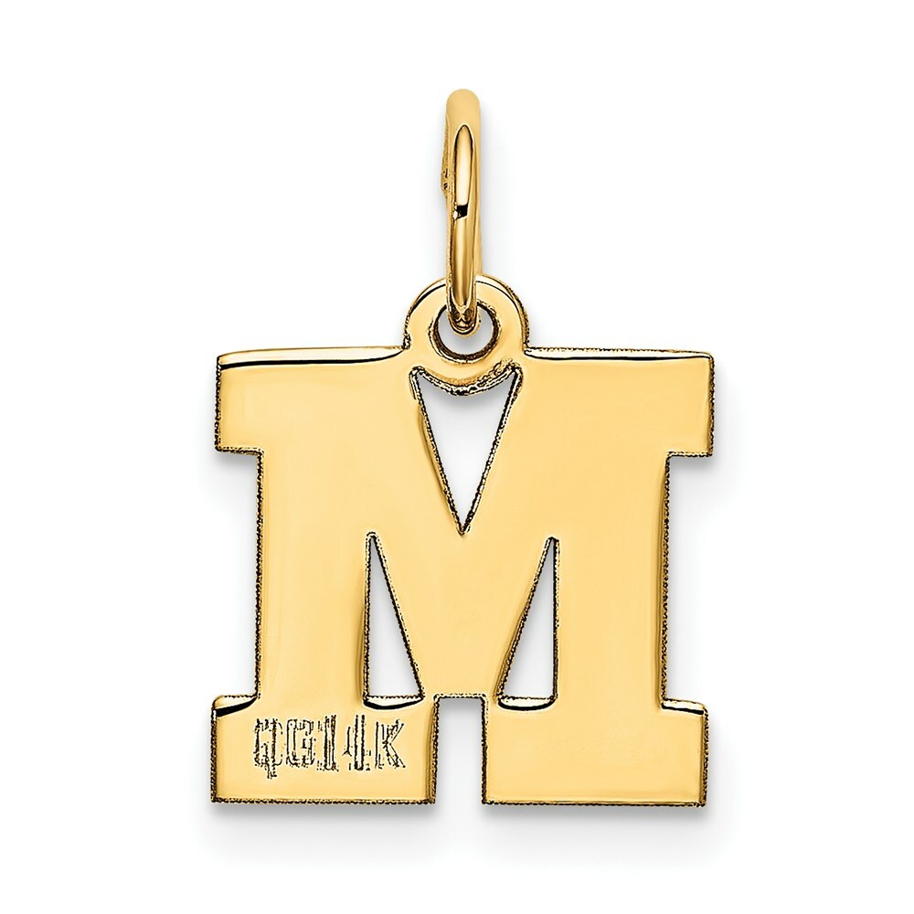 14K Yellow Gold Small Block Initial Letter M Charm Pendant
