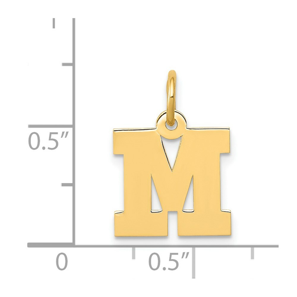 14K Yellow Gold Small Block Initial Letter M Charm Pendant