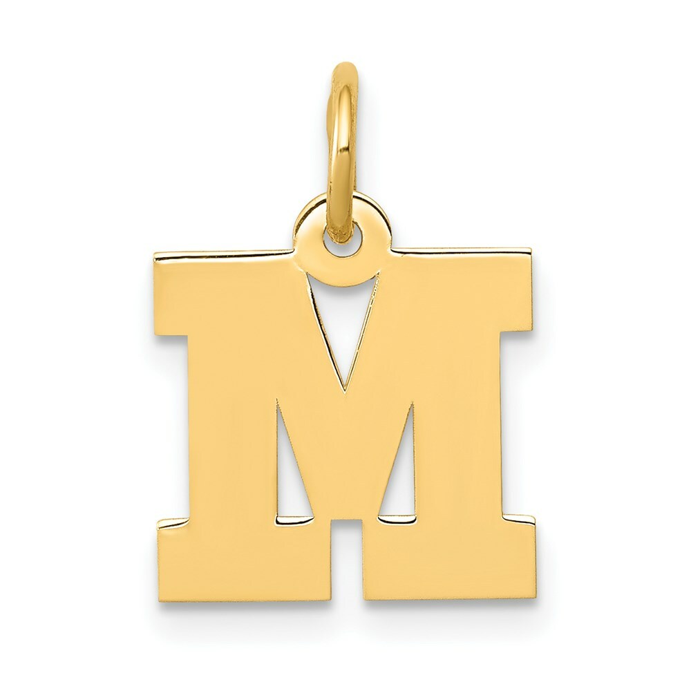 14K Yellow Gold Small Block Initial Letter M Charm Pendant