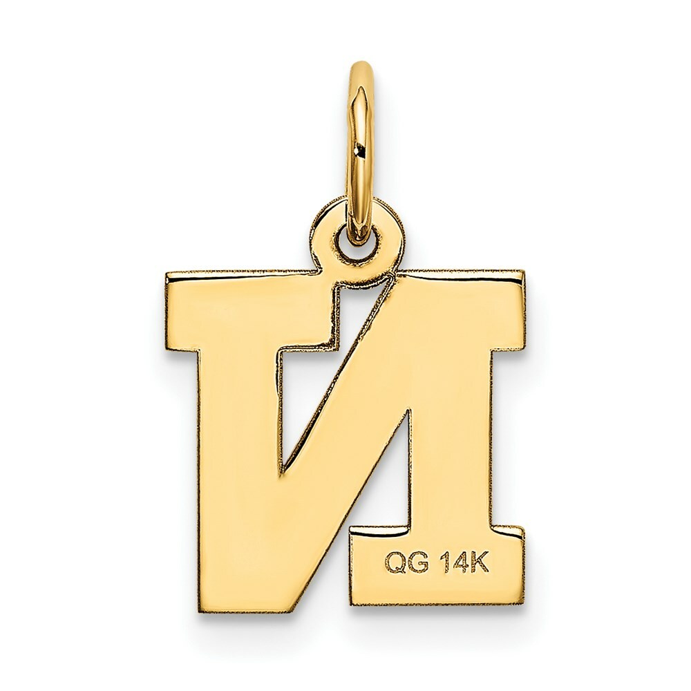 14K Yellow Gold Small Block Initial Letter N Charm Pendant