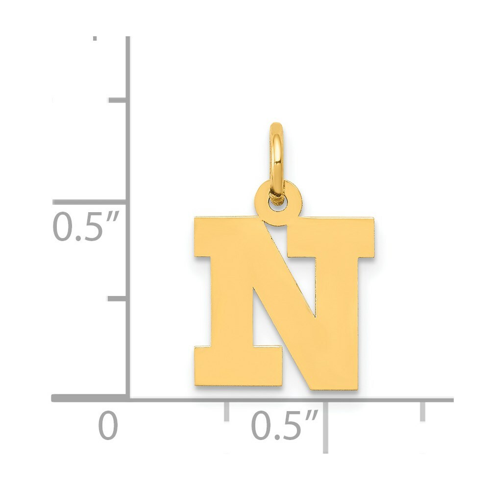 14K Yellow Gold Small Block Initial Letter N Charm Pendant