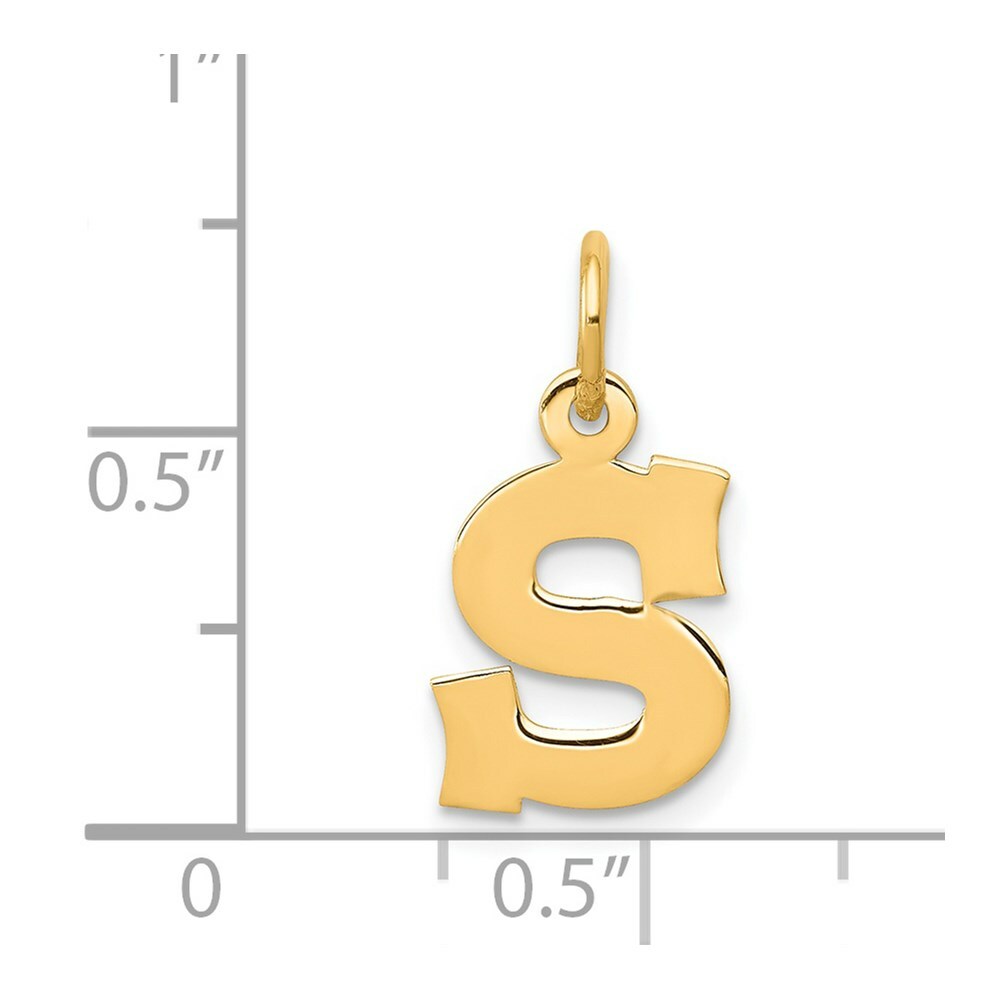 14K Yellow Gold Small Block Initial Letter S Charm Pendant