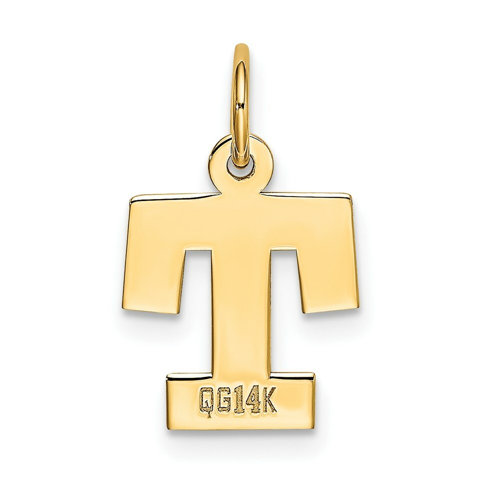 14K Yellow Gold Small Block Initial Letter T Charm Pendant