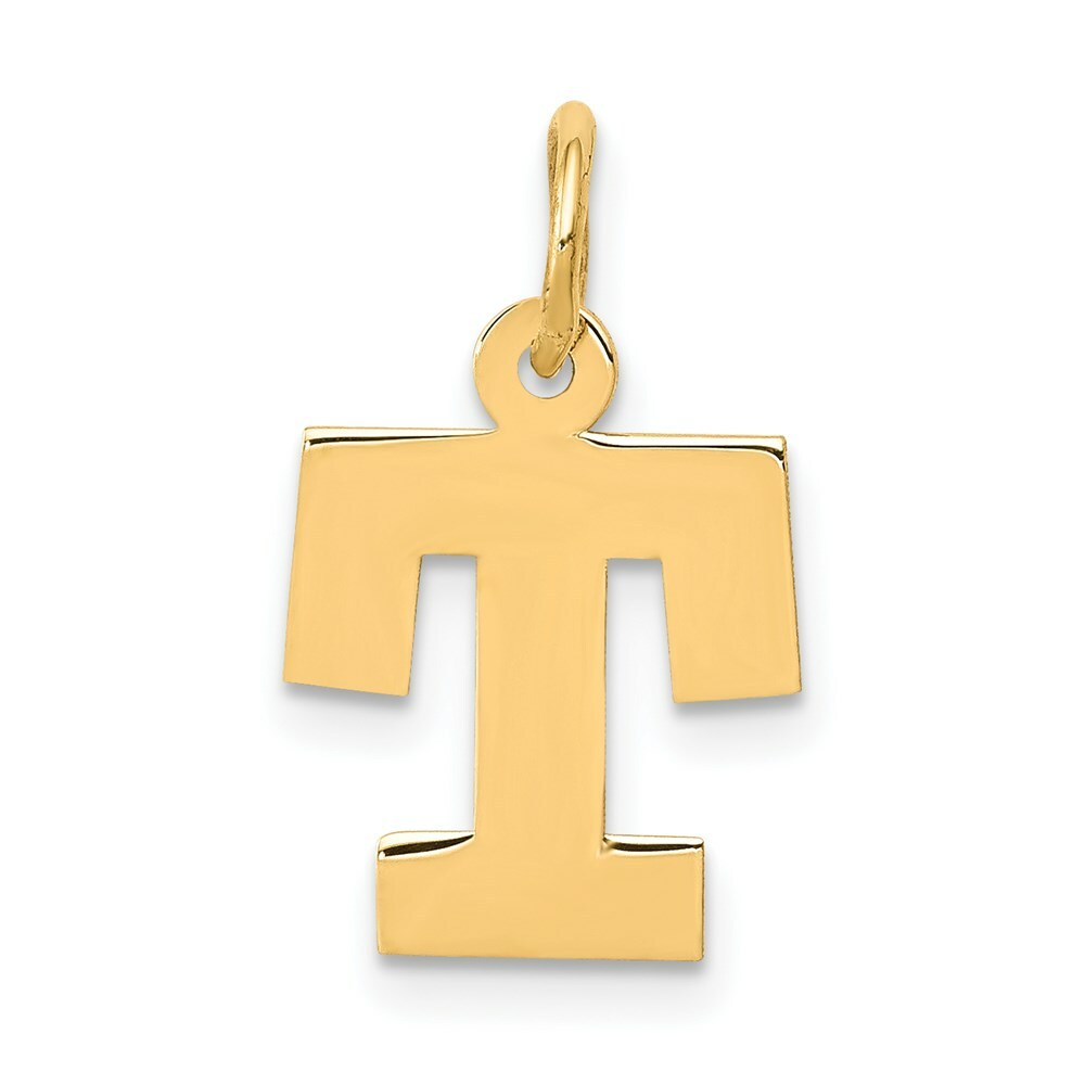 14K Yellow Gold Small Block Initial Letter T Charm Pendant