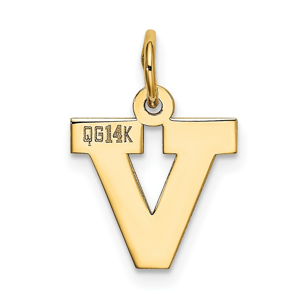 14K Yellow Gold Small Block Initial Letter V Charm Pendant