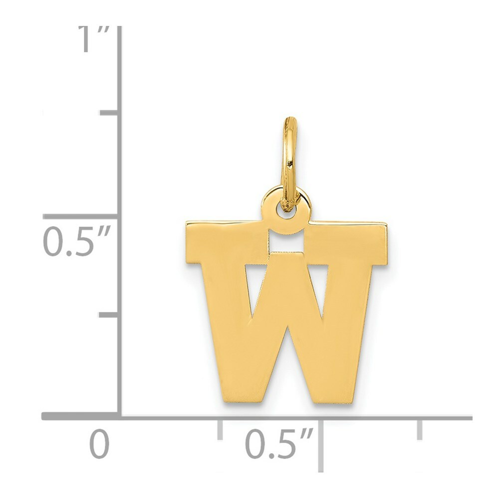 14K Yellow Gold Small Block Initial Letter W Charm Pendant