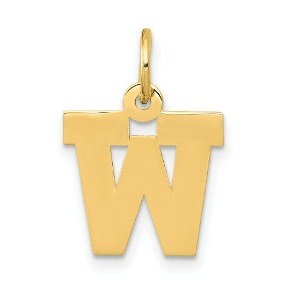 14K Yellow Gold Small Block Initial Letter W Charm Pendant