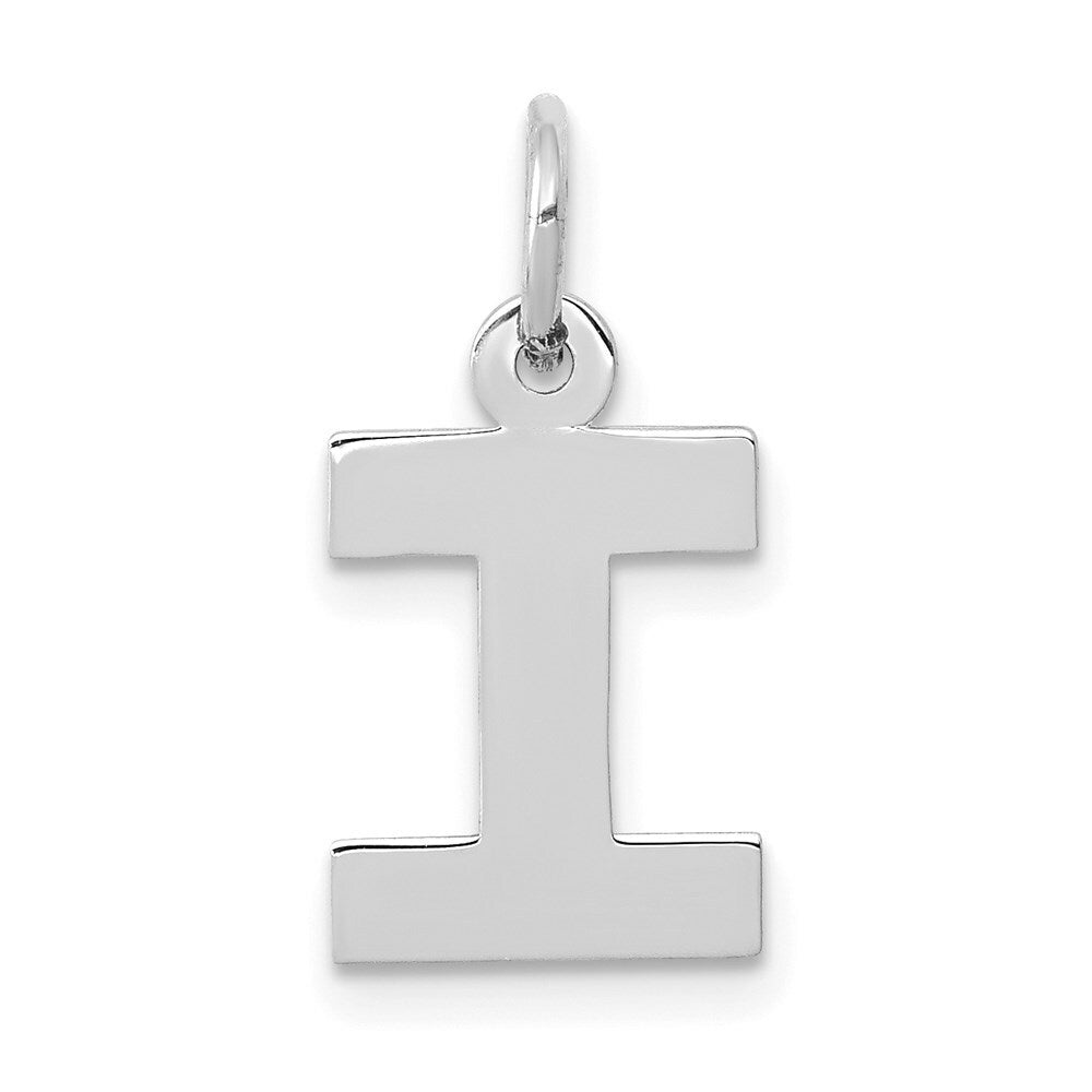 14K White Gold Small Block Initial Letter I Charm Pendant