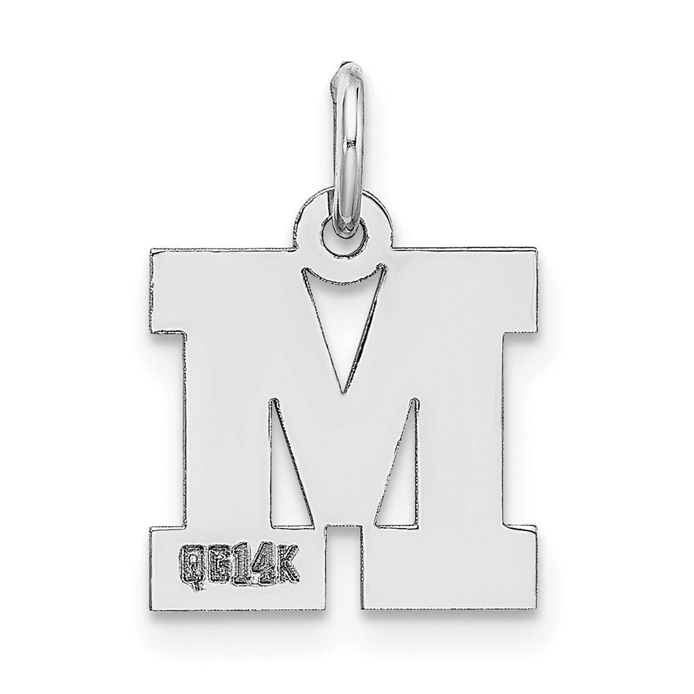 14K White Gold Small Block Initial Letter M Charm Pendant