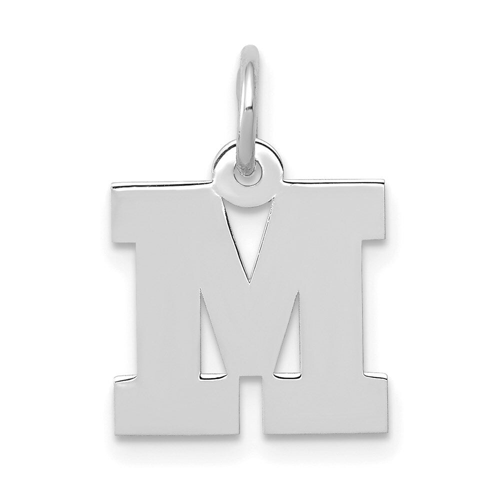 14K White Gold Small Block Initial Letter M Charm Pendant