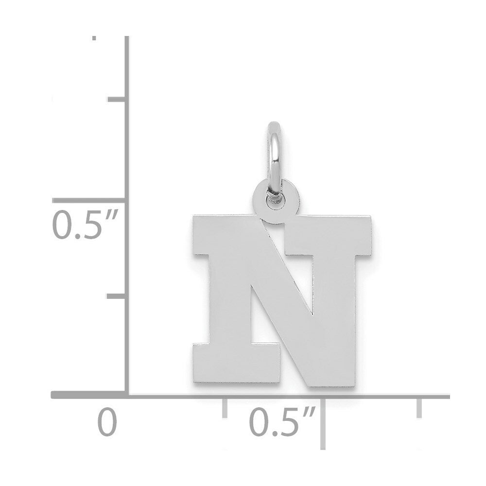14K White Gold Small Block Initial Letter N Charm Pendant
