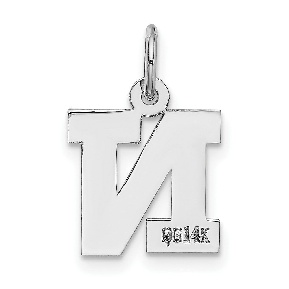14K White Gold Small Block Initial Letter N Charm Pendant
