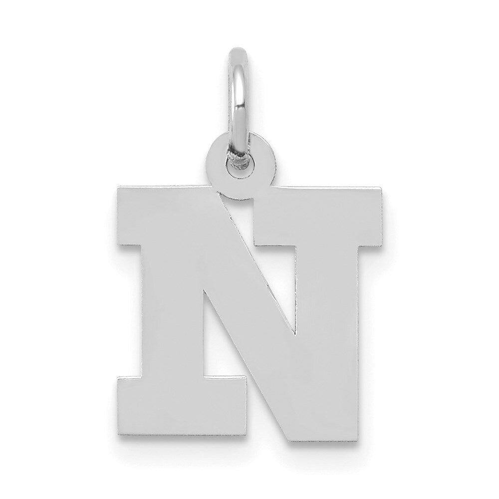 14K White Gold Small Block Initial Letter N Charm Pendant