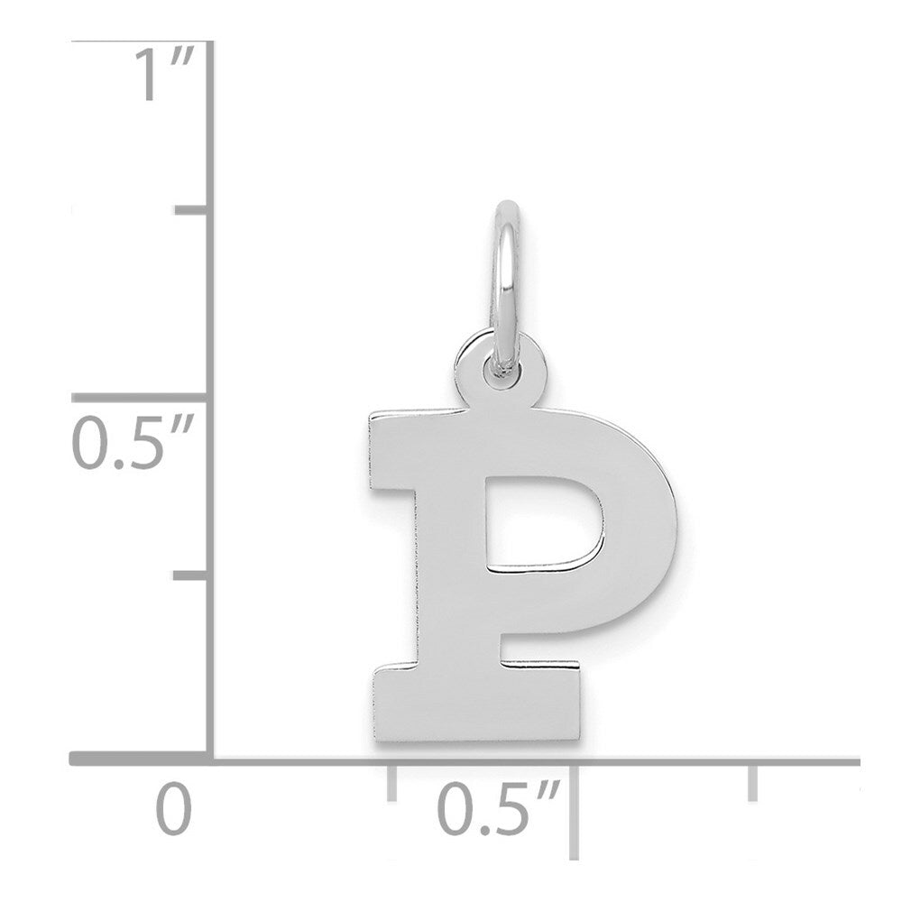 14K White Gold Small Block Initial Letter P Charm Pendant