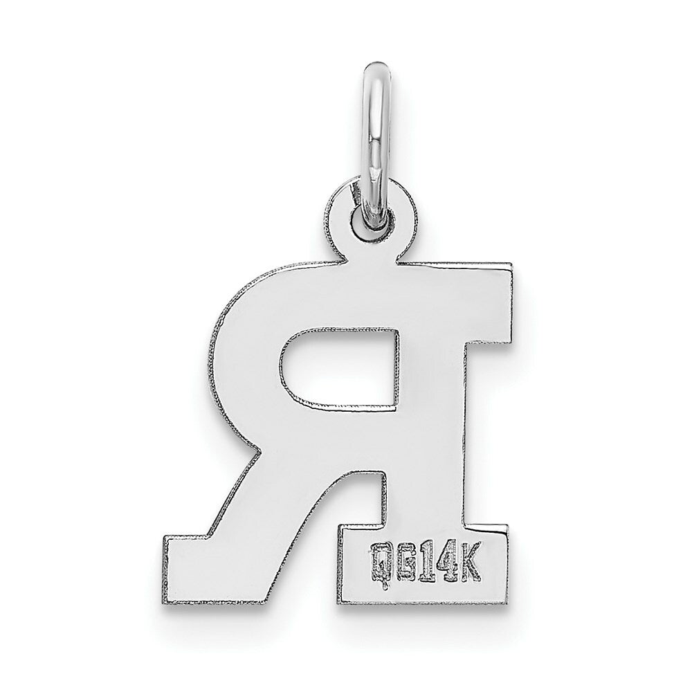 14K White Gold Small Block Initial Letter R Charm Pendant