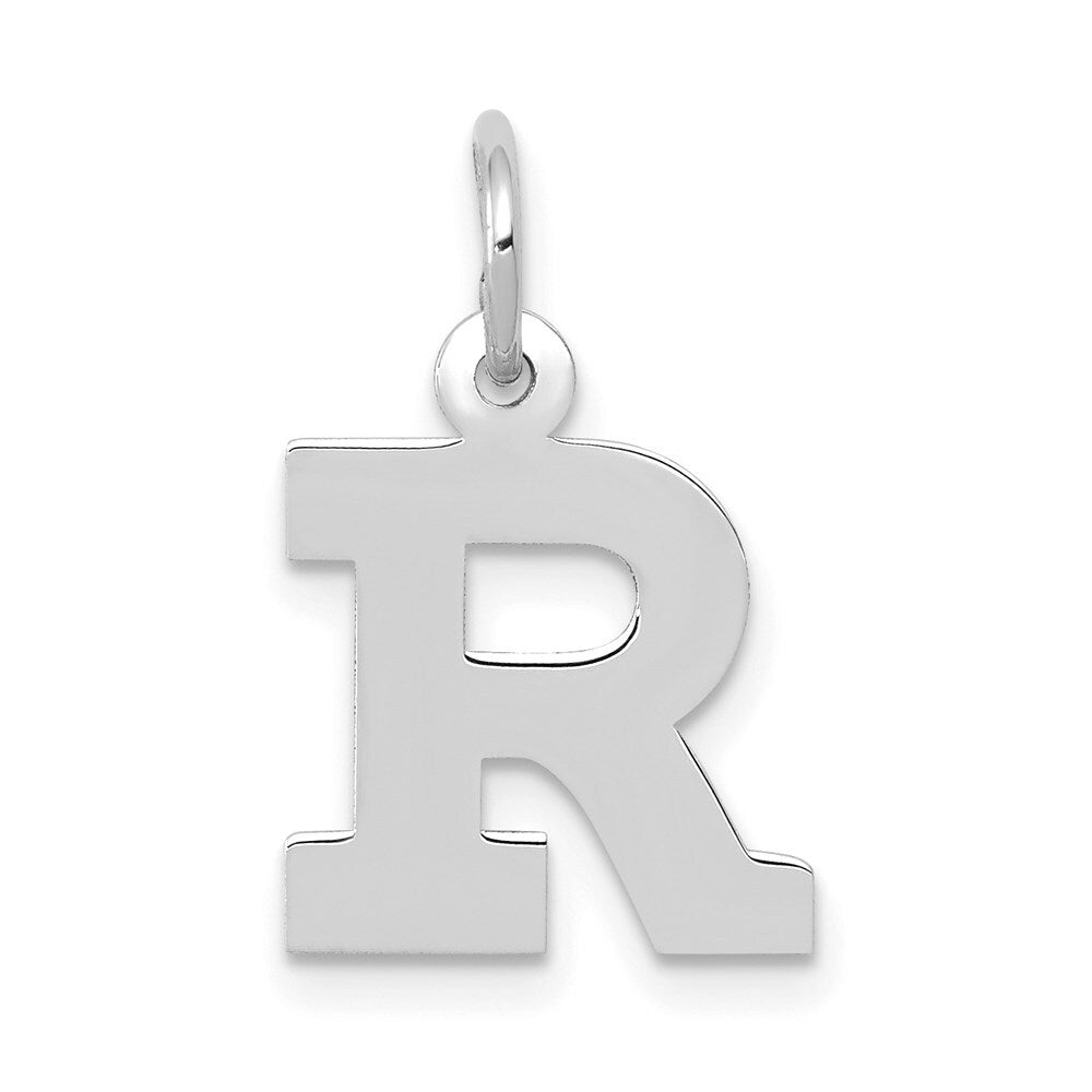 14K White Gold Small Block Initial Letter R Charm Pendant