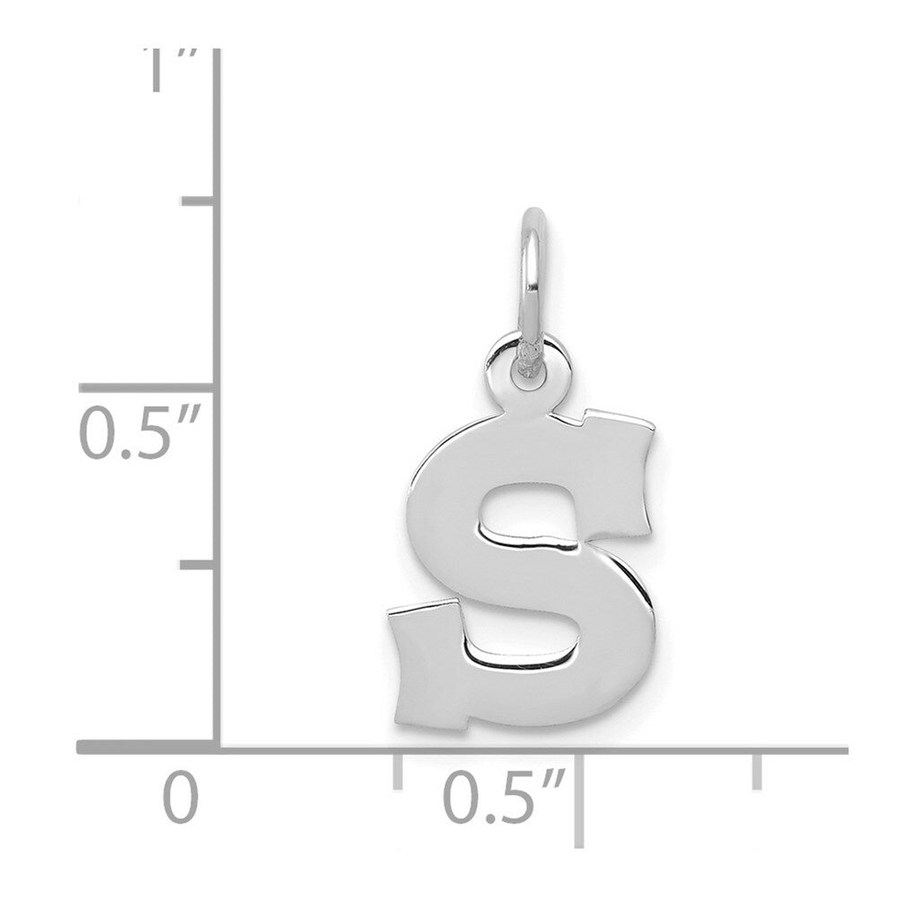 14K White Gold Small Block Initial Letter S Charm Pendant
