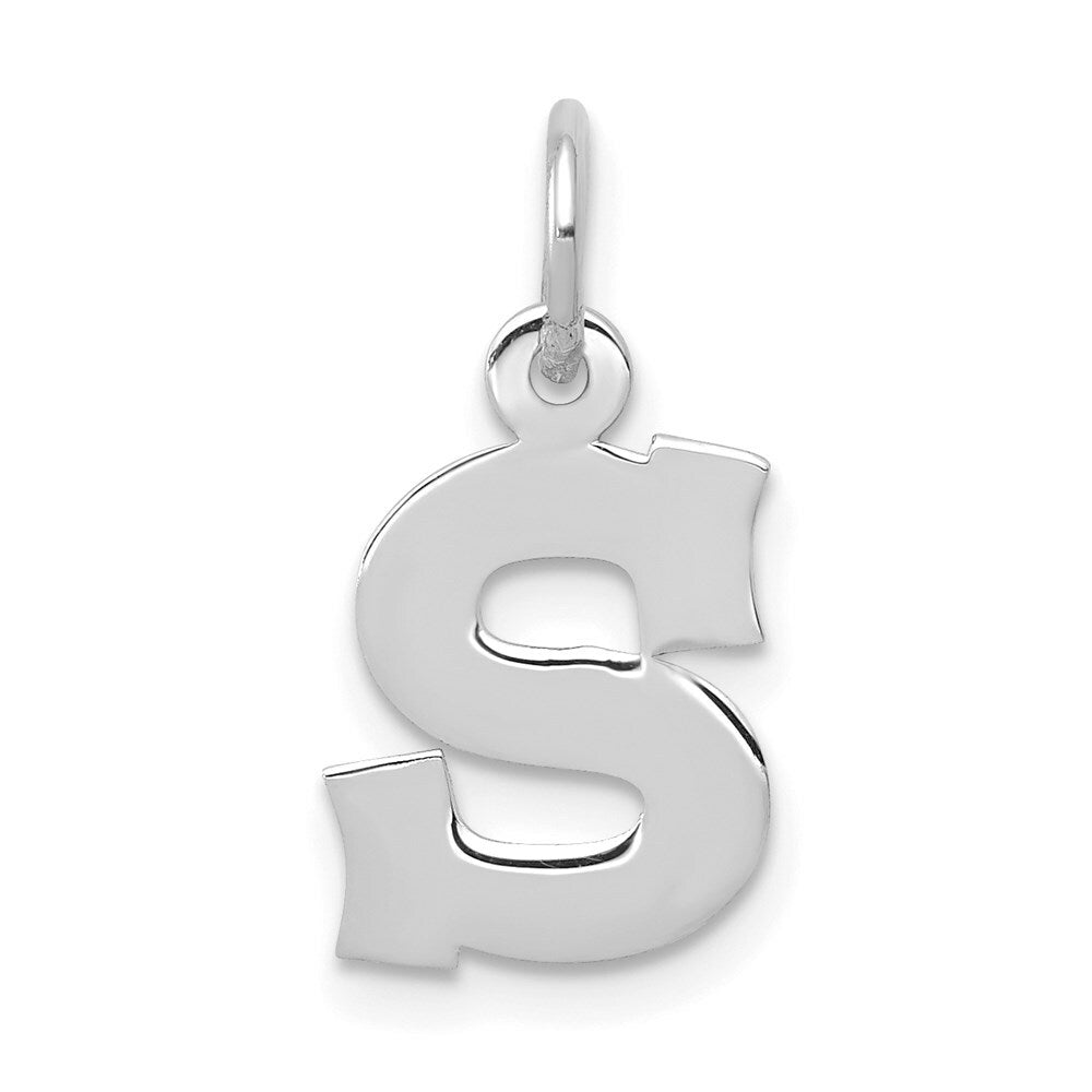 14K White Gold Small Block Initial Letter S Charm Pendant
