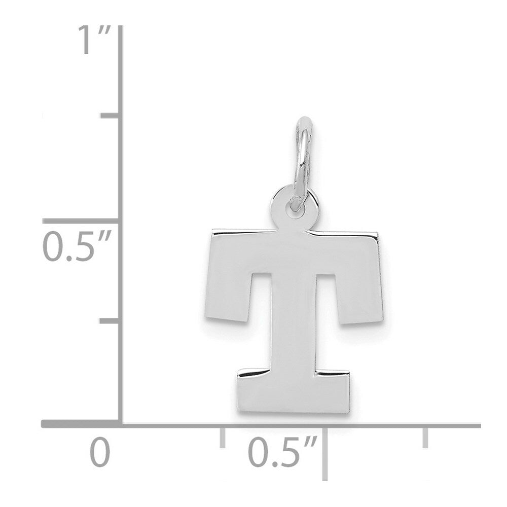 14K White Gold Small Block Initial Letter T Charm Pendant